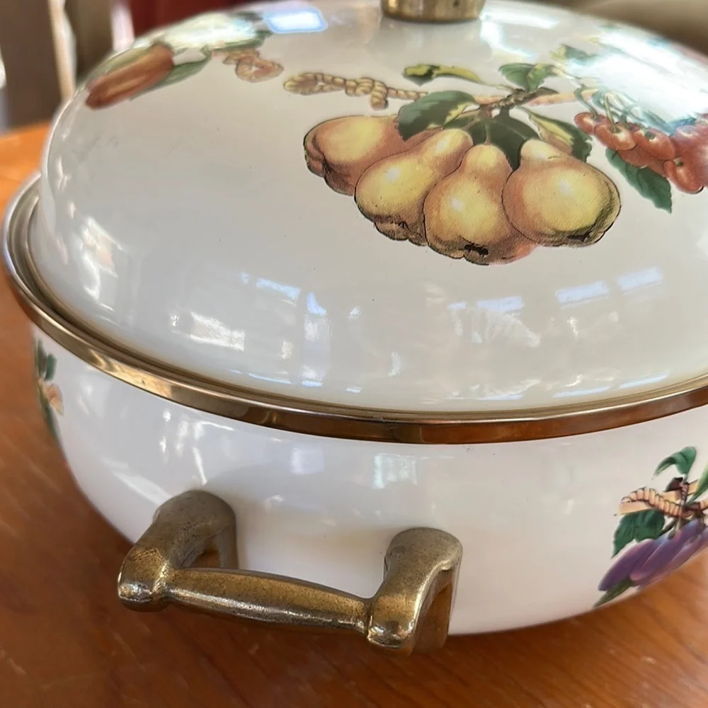 Tabletops Unlimited Vintage Fruit Design Ceramic Casserole pot with lid
